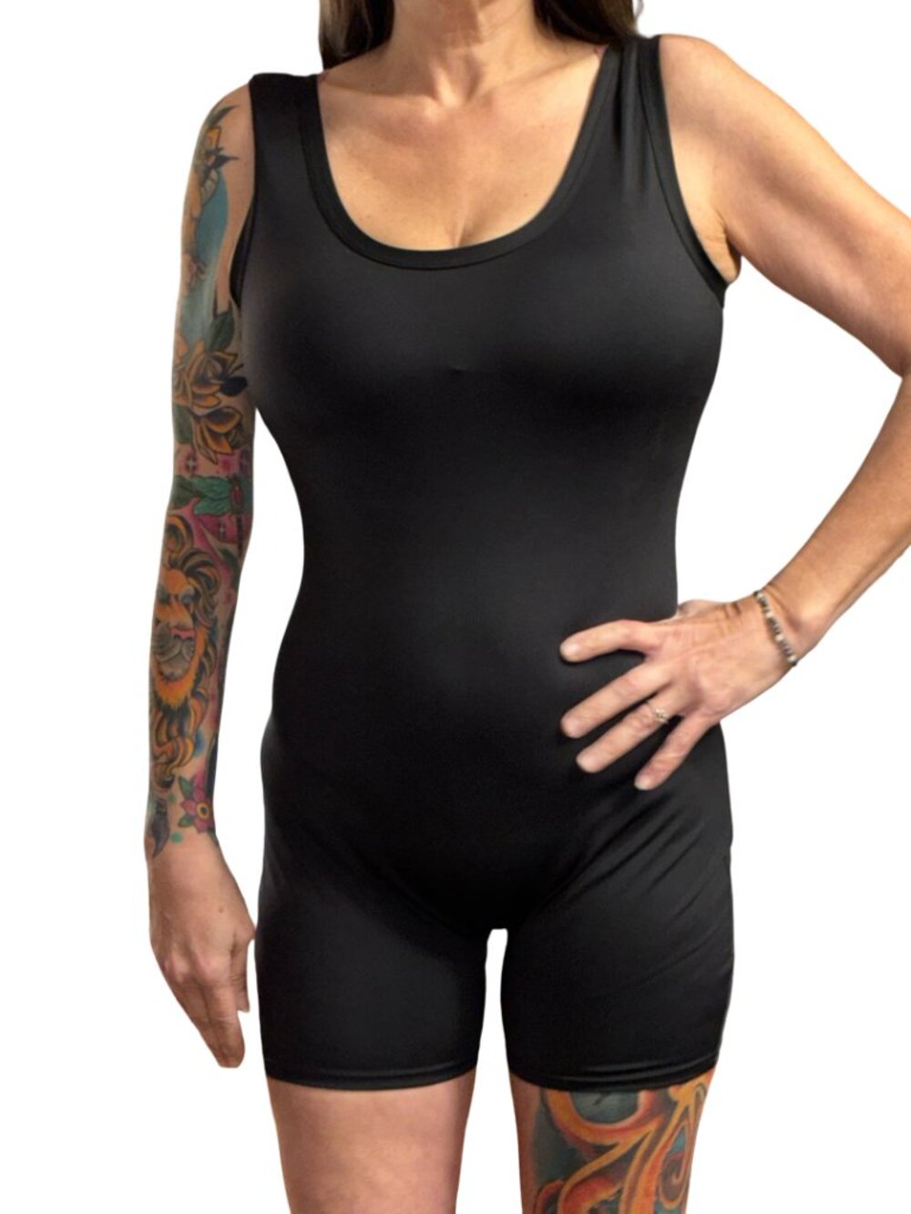 Sz.L*Black Shiny 1-Pc. Workout Outfit/Romper/Onesie